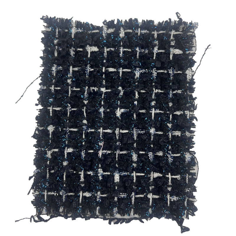 高級ダークブルーとブルーメタリックブレンドチェックツイード生地女性服23511