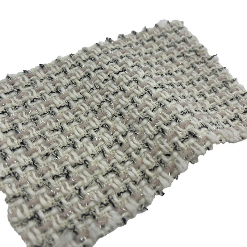 ライトピンクチェックメタリックツイードファッション生地ドレス 23523